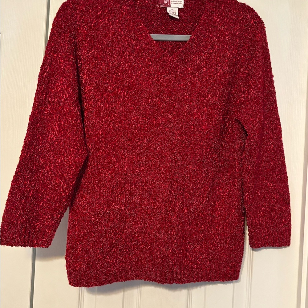 JM Collection Rich Red V-Neck Sweater